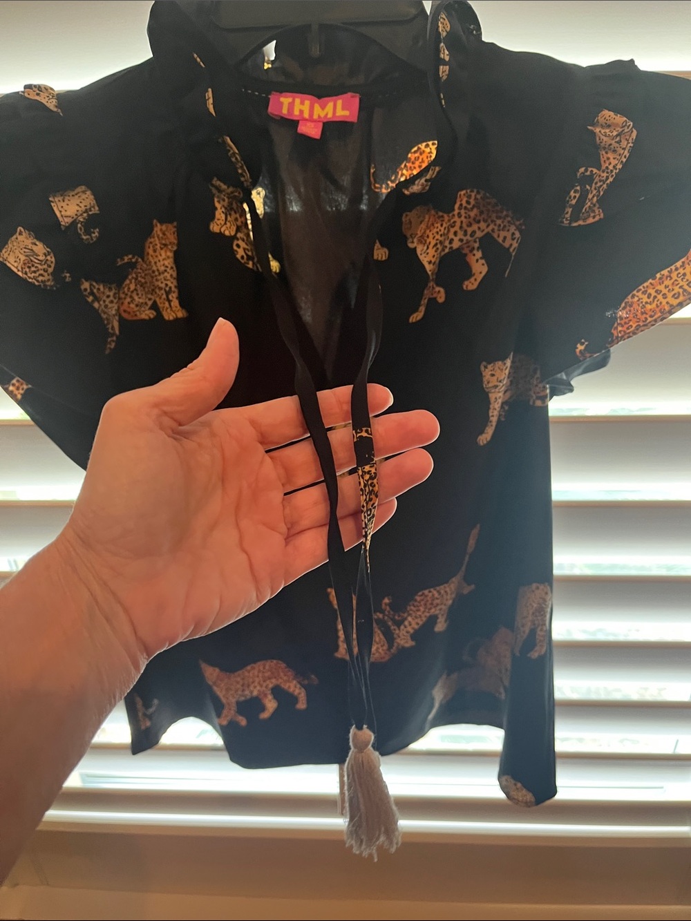 THML Black Top with Gold Leopard Motif and Tassels - Picture 2 of 3